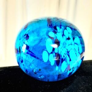Slade Blue Iridescent Art Glass Paperweight 3x2.5" Chairish Decorative Glass